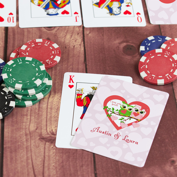 Valentine Owls On Table with Poker Chips