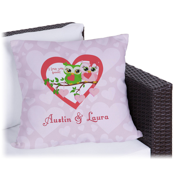 Custom Valentine Owls Outdoor Pillow - 18" (Personalized)