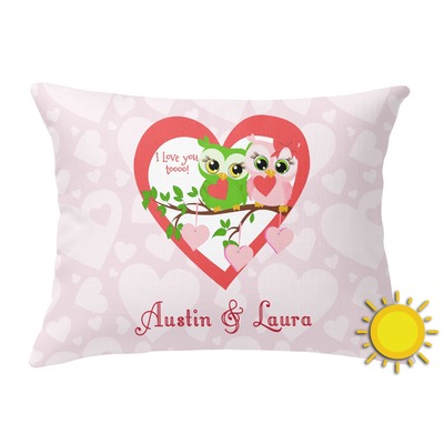 Valentine Owls Outdoor Throw Pillow (Rectangular) (Personalized)