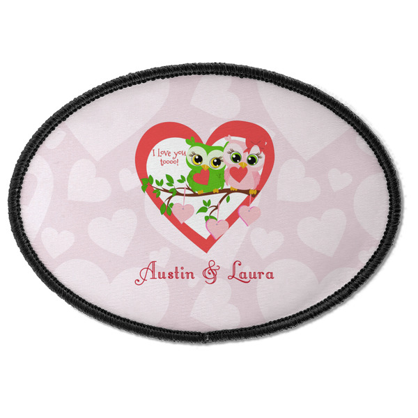 Custom Valentine Owls Iron On Oval Patch w/ Couple's Names
