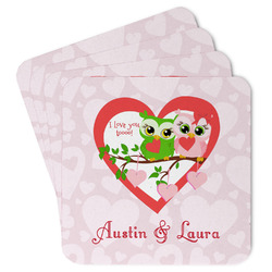 Valentine Owls Paper Coasters w/ Couple's Names