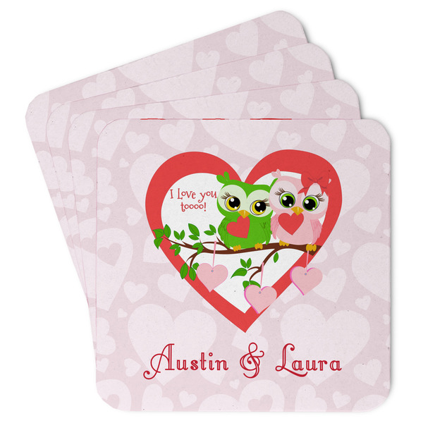 Custom Valentine Owls Paper Coasters w/ Couple's Names