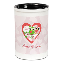 Valentine Owls Ceramic Pencil Holders - Black