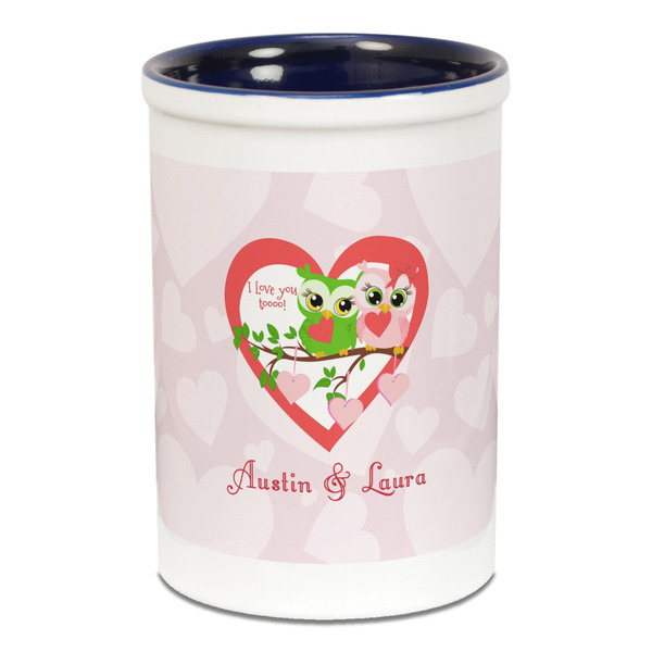 Valentine Owls Pencil Holder - Blue
