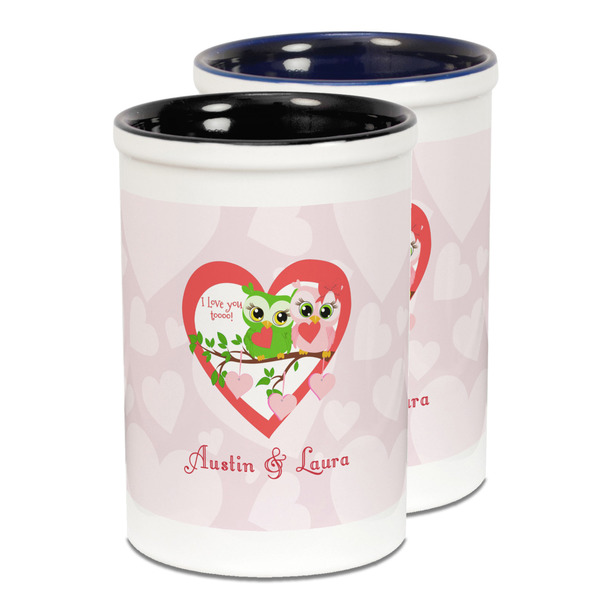 Custom Valentine Owls Ceramic Pencil Holder - Large