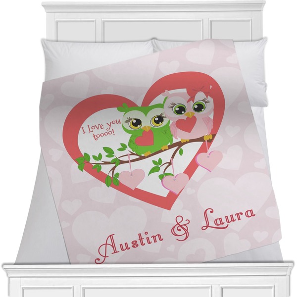 Custom Valentine Owls Minky Blanket - Twin / Full - 80"x60" - Double Sided (Personalized)