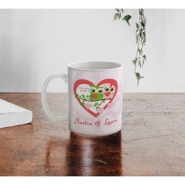 Valentine Owls Personalized Coffee Mug - Lifestyle