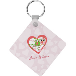 Valentine Owls Diamond Plastic Keychain w/ Couple's Names