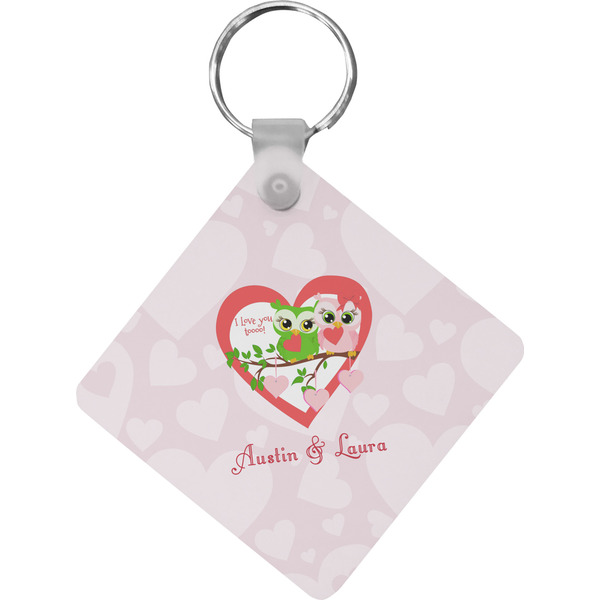 Custom Valentine Owls Diamond Plastic Keychain w/ Couple's Names