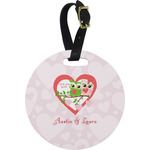 Valentine Owls Plastic Luggage Tag - Round (Personalized)
