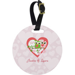 Valentine Owls Plastic Luggage Tag - Round (Personalized)