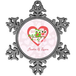 Valentine Owls Vintage Snowflake Ornament (Personalized)