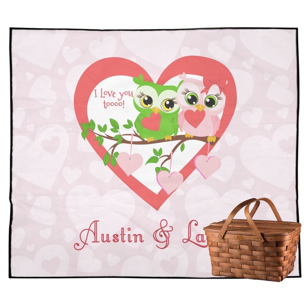 Custom Valentine Owls Outdoor Picnic Blanket (Personalized)
