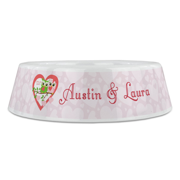 Valentine Owls Plastic Pet Bowls - Large - FRONT