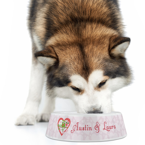 Valentine Owls Plastic Pet Bowls - Large - LIFESTYLE