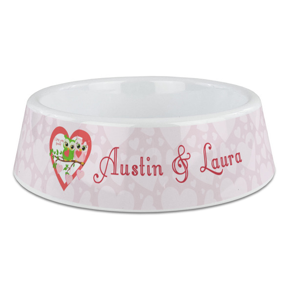 Custom Valentine Owls Plastic Dog Bowl - Large (Personalized)