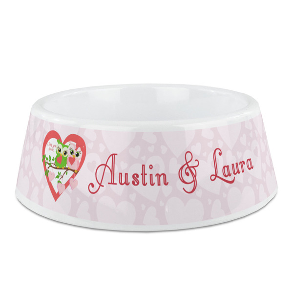 Custom Valentine Owls Plastic Dog Bowl - Medium (Personalized)