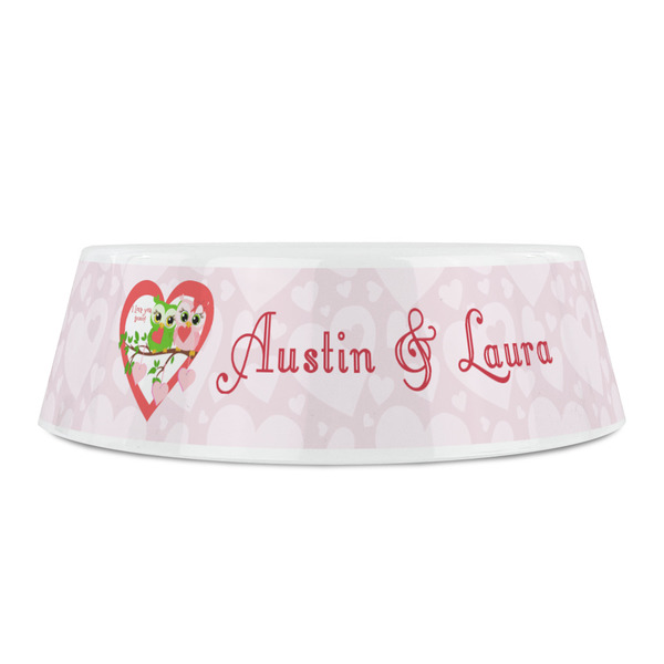 Valentine Owls Plastic Pet Bowls - Small - FRONT