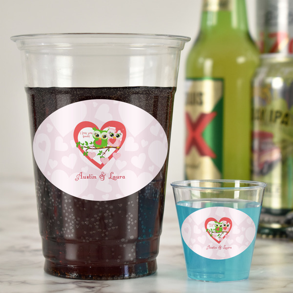 Valentine Owls Plastic Shot Glasses - In Context