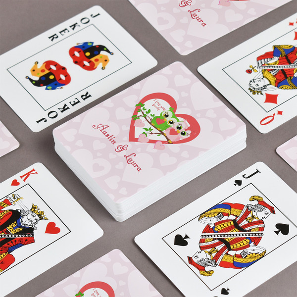 Valentine Owls Playing Cards - Front & Back View