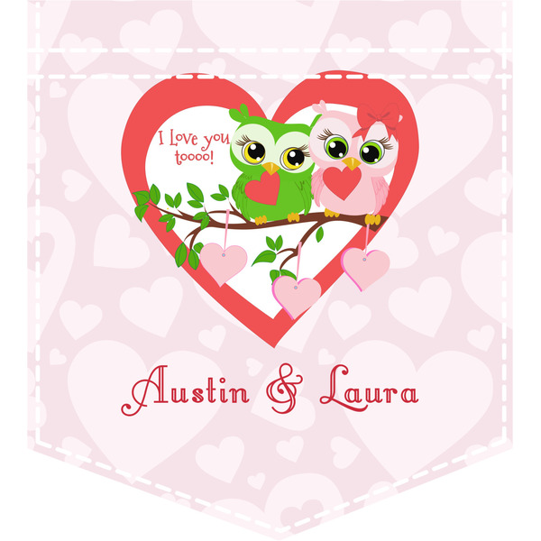 Custom Valentine Owls Iron On Faux Pocket (Personalized)