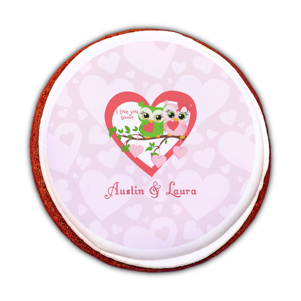 Valentine Owls Printed Icing Circle - Medium - On Cookie