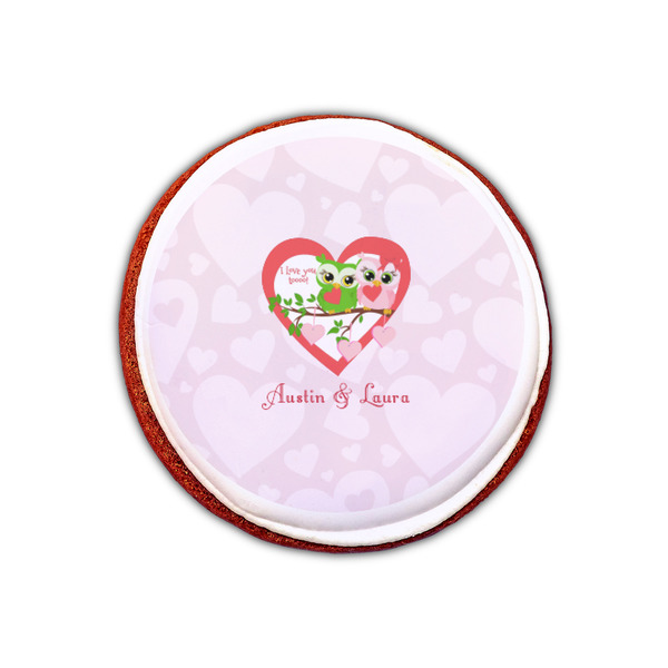 Valentine Owls Printed Icing Circle - XSmall - On Cookie