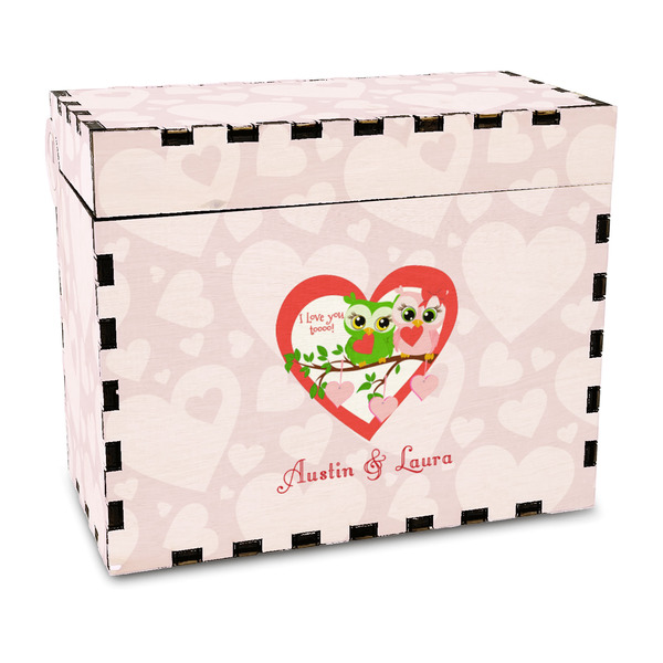 Custom Valentine Owls Wood Recipe Box - Full Color Print (Personalized)