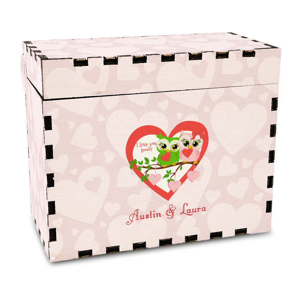 Custom Valentine Owls Wood Recipe Box - Full Color Print (Personalized)