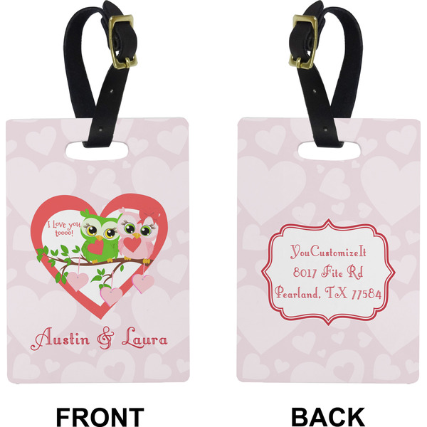 Valentine Owls Rectangle Luggage Tag (Front + Back)