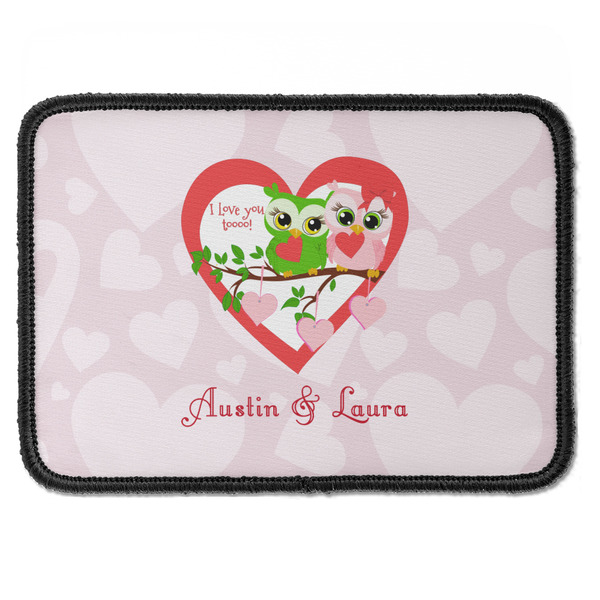 Custom Valentine Owls Iron On Rectangle Patch w/ Couple's Names