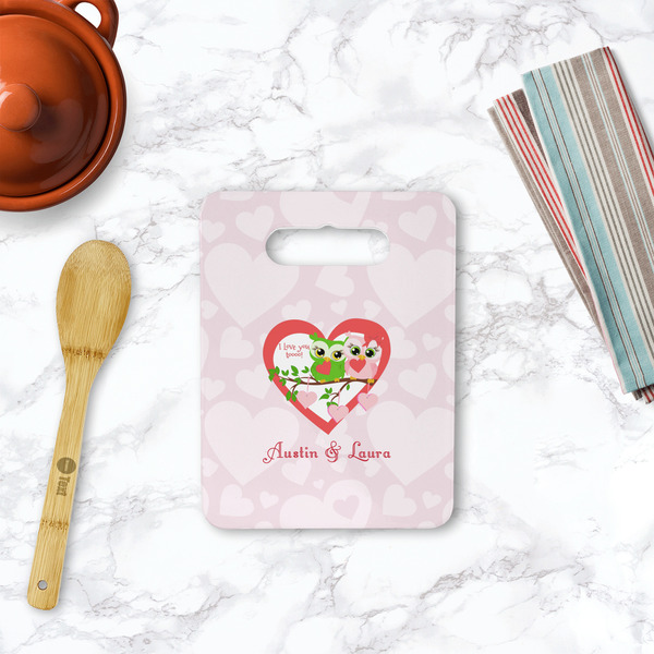 Valentine Owls Rectangle Trivet with Handle - LIFESTYLE