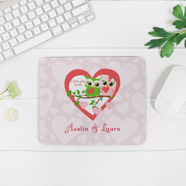 Valentine Owls Rectangular Mouse Pad - LIFESTYLE 2