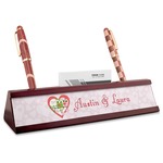 Valentine Owls Red Mahogany Nameplate with Business Card Holder (Personalized)