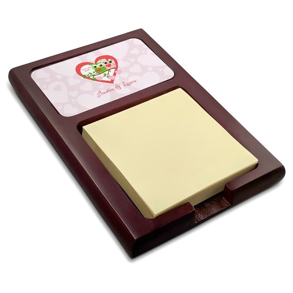 Custom Valentine Owls Red Mahogany Sticky Note Holder (Personalized)