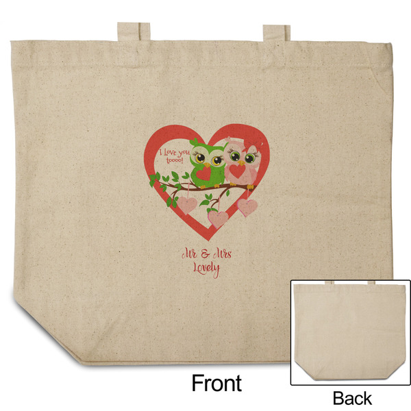 Valentine Owls Reusable Cotton Grocery Bag - Front & Back View