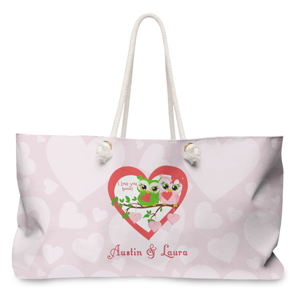 Custom Valentine Owls Large Tote Bag with Rope Handles (Personalized)