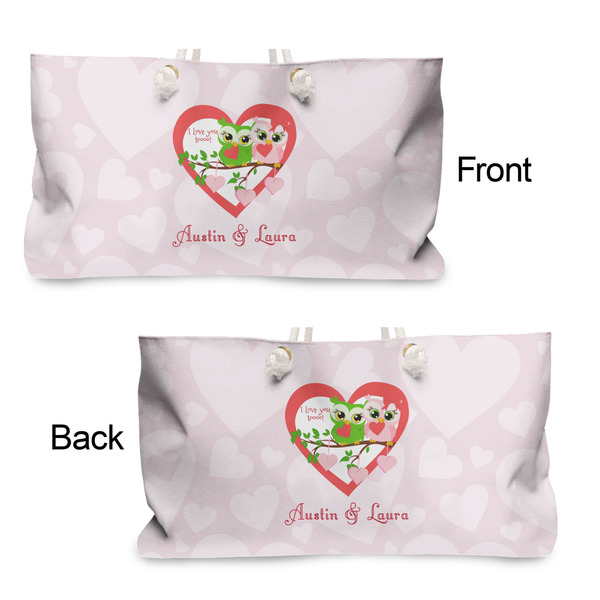 Valentine Owls Large Rope Tote - From & Back View