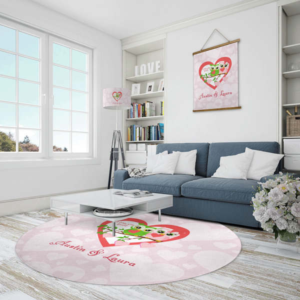 Valentine Owls Round Area Rug - IN CONTEXT