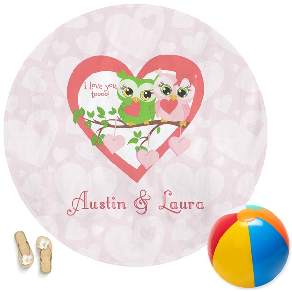 Custom Valentine Owls Round Beach Towel (Personalized)
