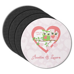 Valentine Owls Round Rubber Backed Coasters - Set of 4 (Personalized)