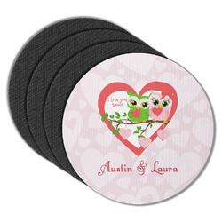 Valentine Owls Round Rubber Backed Coasters - Set of 4 (Personalized)