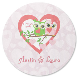 Valentine Owls Round Rubber Backed Coaster (Personalized)