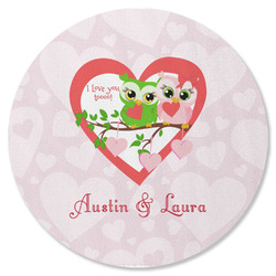 Valentine Owls Round Rubber Backed Coaster (Personalized)