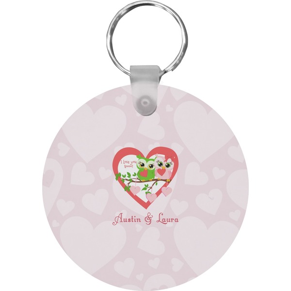 Custom Valentine Owls Round Plastic Keychain (Personalized)