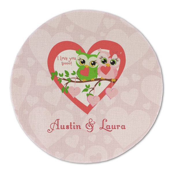 Custom Valentine Owls Round Linen Placemat (Personalized)
