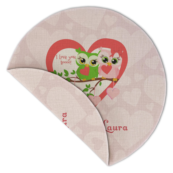 Valentine Owls Round Linen Placemats - Front (folded corner double sided)