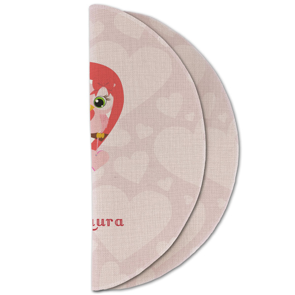 Valentine Owls Round Linen Placemats - HALF FOLDED (double sided)