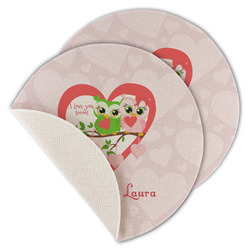 Valentine Owls Round Linen Placemat - Single Sided - Set of 4 (Personalized)