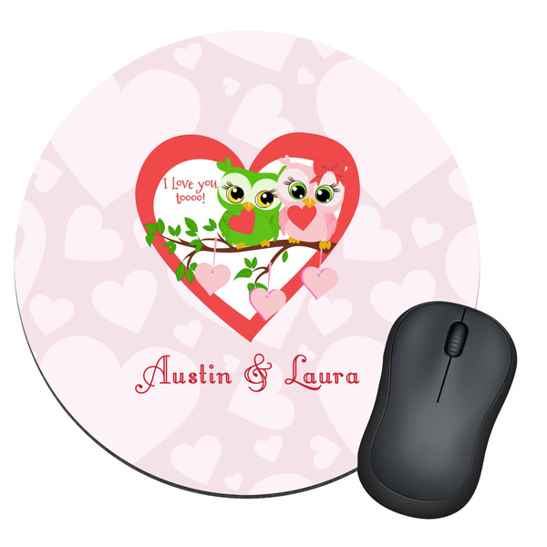 Custom Valentine Owls Round Mouse Pad (Personalized)